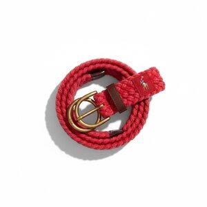 NWT Polo Ralph Lauren Braided Belt Men Medium Red Patch Logo Fabric Preppy